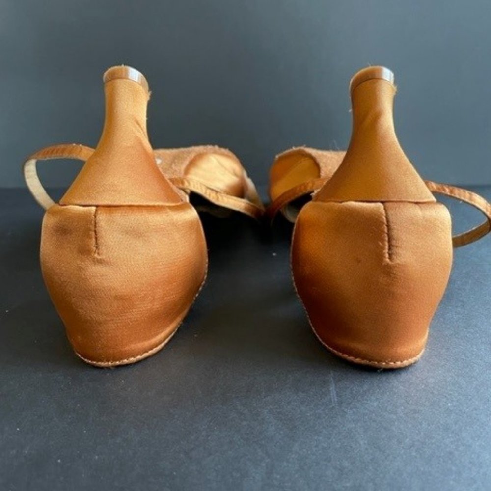 Supadance SATIN DANCE SHOES Suede Bottom, Dark Tan Satin, 2.5 in. heel, Size 7.5 - Picture 5 of 8